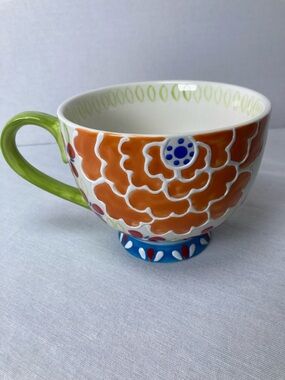 Anthropologie Dutch Wax Mug by Coastline Imports Floral Handpainted